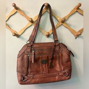 B.O.C. Hammond Womens Faux Leather Double Entry Satchel Handbag - Brown